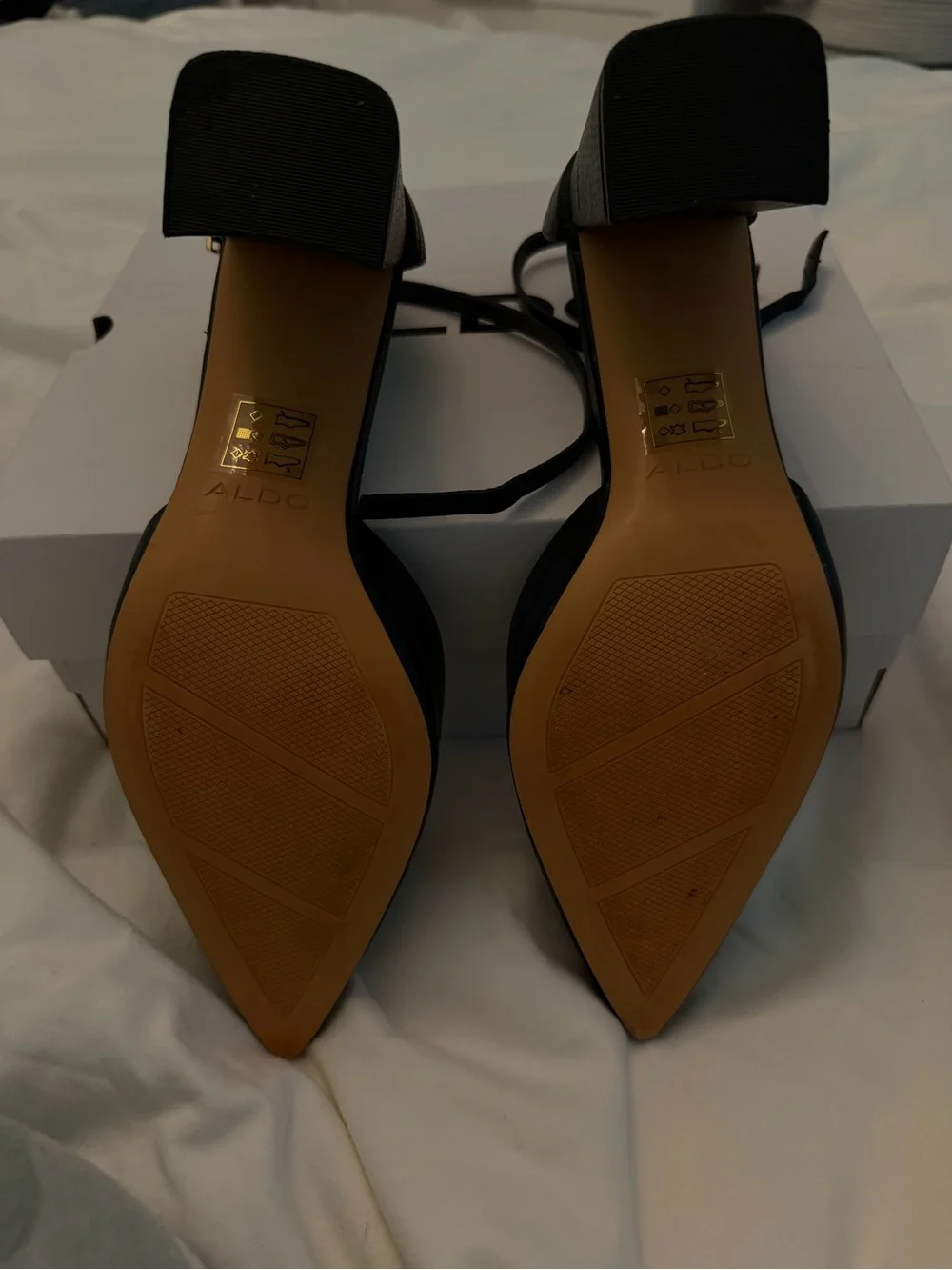 Aldo ‘Jan’ Black Pointed Toe Ankle-Strap Block Heels - Picture 3 of 5